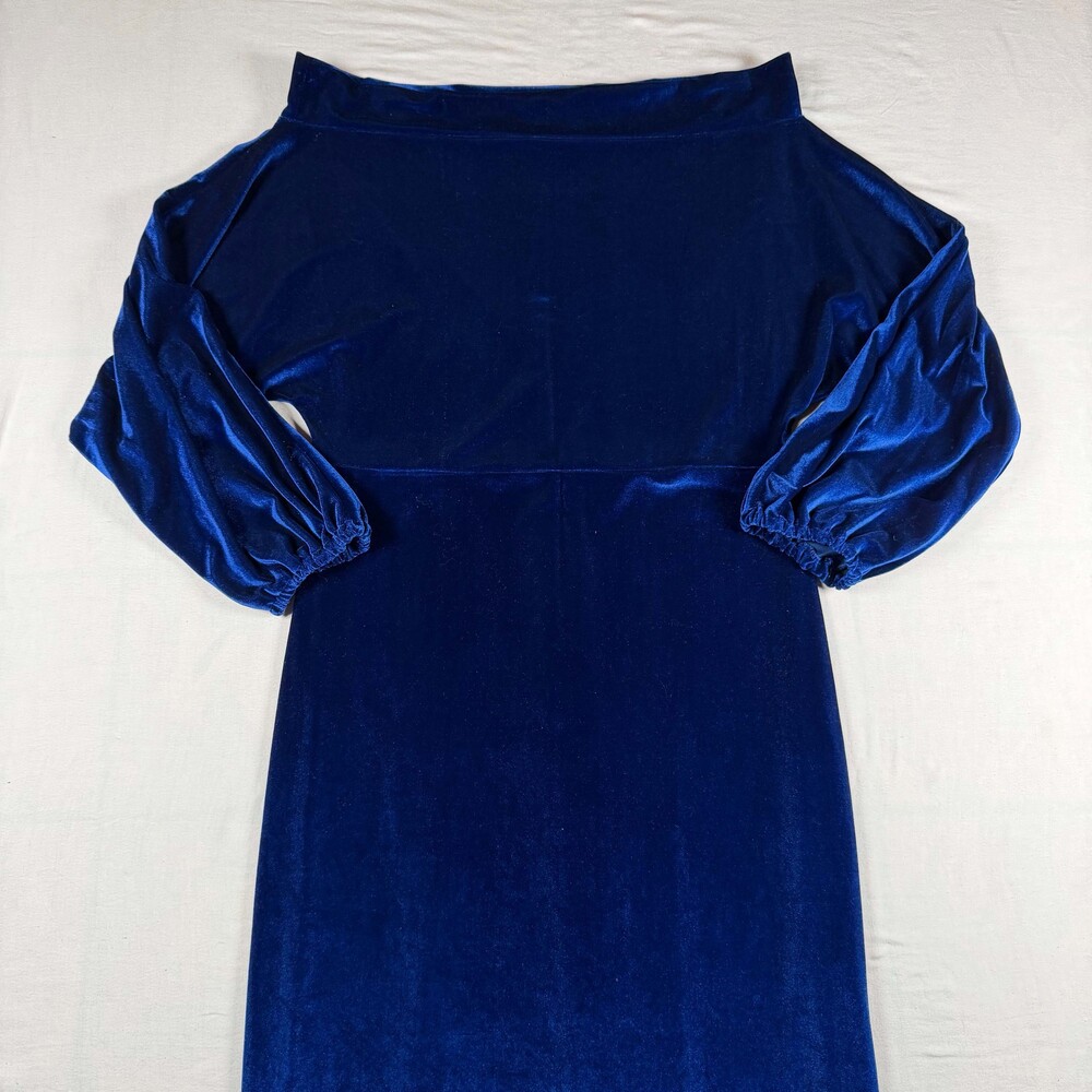 Renaissance Faire Velvet Dress Womens XL Blue Off Shoulder Medieval Peasant Gown